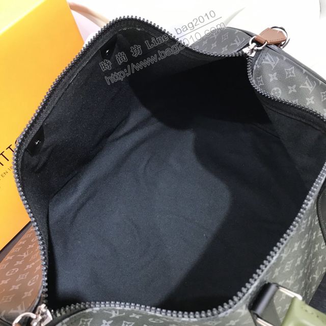 LV包 lv旅行包 M58669 KEEPALL旅行袋 黑灰Monogram Eclipse小字母帆布 LV50手提袋  ydh3526